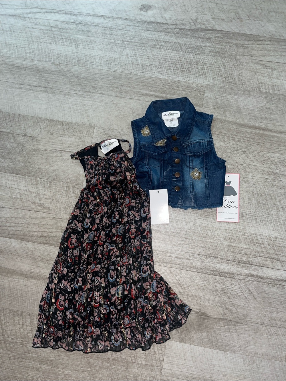Rare Editions Dark Blue Denim Vest with Embroidered Accents